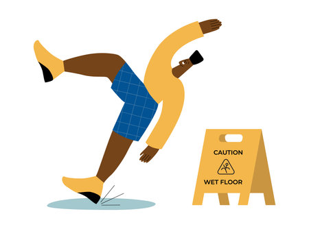 African american man slip, wet floor.のイラスト素材