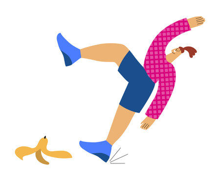 Careless woman slip on banana peel concept.のイラスト素材