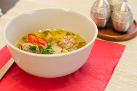 soup with meatballsの写真素材
