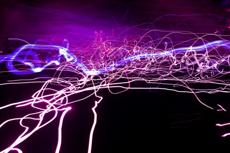 Abstract light painting, acceleration light motion lines backgroundの写真素材