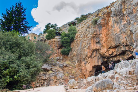 Banias, Israel- october 14, 2017: Archaeological site - the cave of God Pan in Banias National Park,...