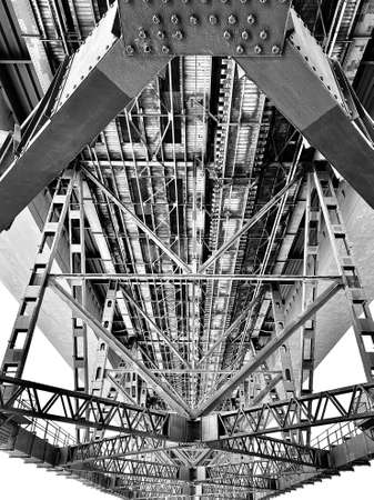 Bridge metal construction. Fragment of the metal structure of the bridgeの写真素材