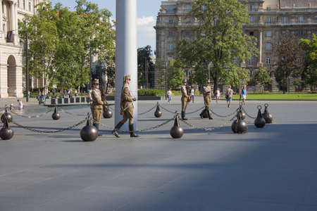 Changing of the military guard at the Parliament building in Budapest.のeditorial素材