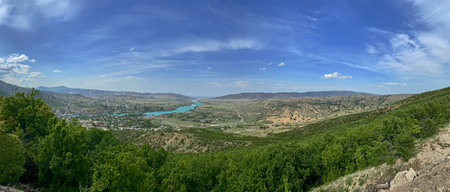 Amazing view, panorama with a fragment of the Sulak River in the Sulak Canyon - the deepest canyon...