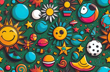 abstract summer comic characters elements and shapes bright colors cartoon style.の素材