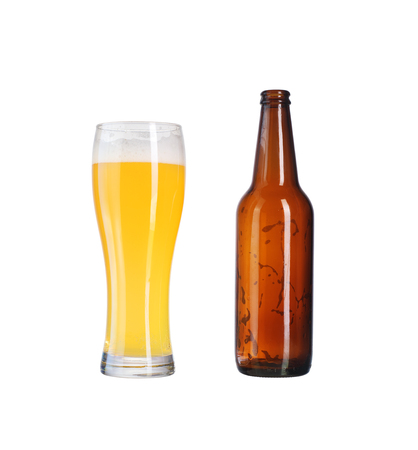 a pint of beer on a white backgroundの写真素材