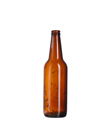 empty beer bottle on a white backgroundの写真素材