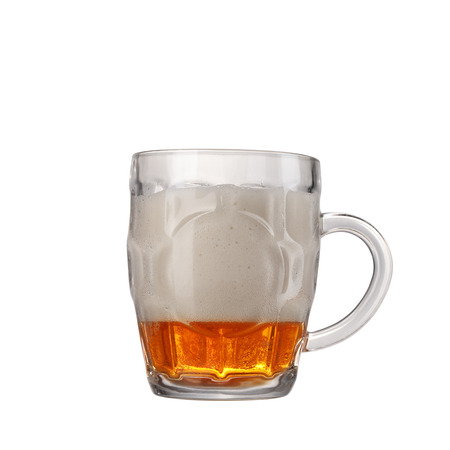 beer mug with beer on a white backgroundの写真素材