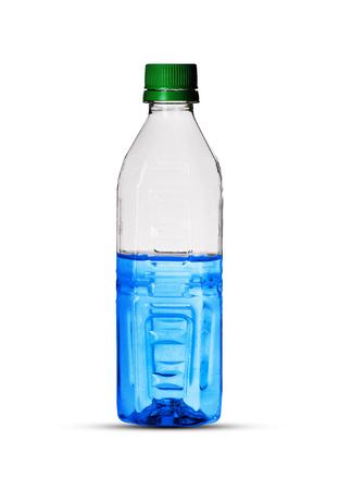 A plastic bottle with half full waterの写真素材