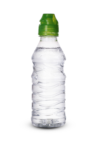 small plastic bottle with liquid on a white backgroundの写真素材