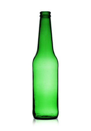 empty beer bottle on a white backgroundの写真素材