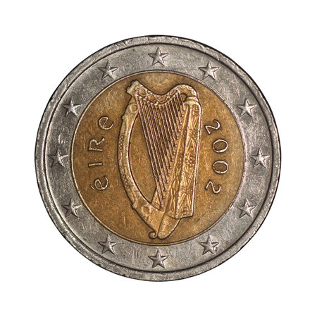 two euro coin on white background