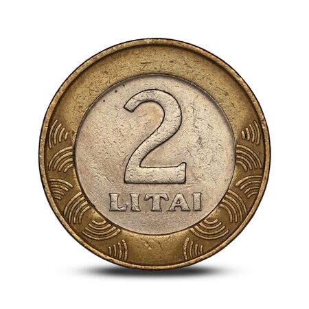 Lithuanian two litai coin of 1999 isolated on white backgroundの写真素材