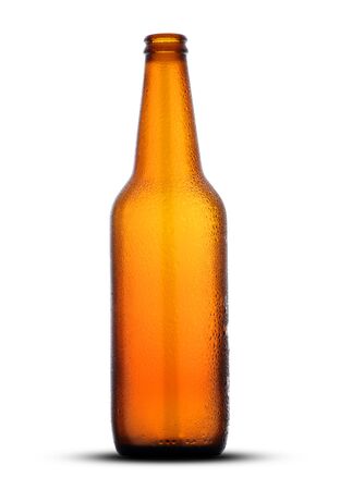 
brown empty beer bottle on white backgroundの写真素材