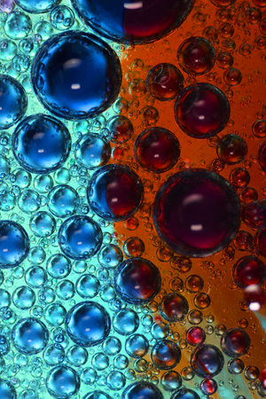 oil bubbles with water on a colored background