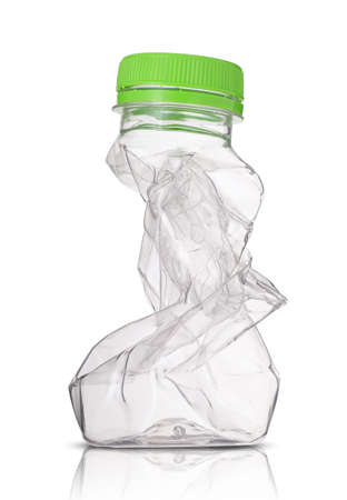 a small empty plastic juice bottle on a white backgroundの写真素材