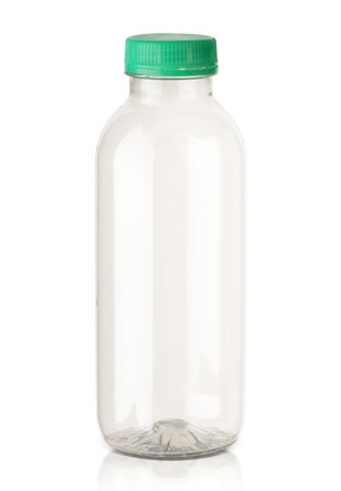 a small plastic smoothie bottle on a white backgroundの写真素材