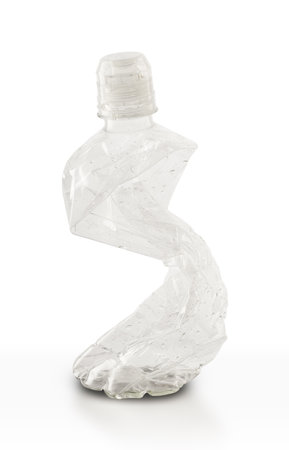 empty plastic water bottle on white backgroundの写真素材