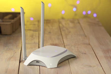 wifi router on the table with colored background