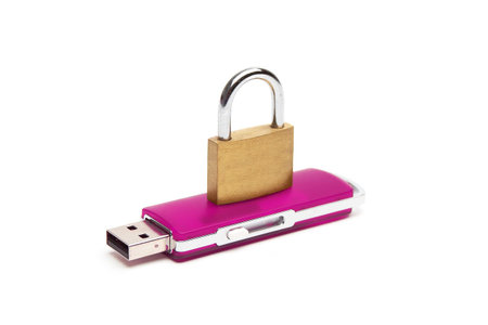 USB flash drive with a lock on a white background