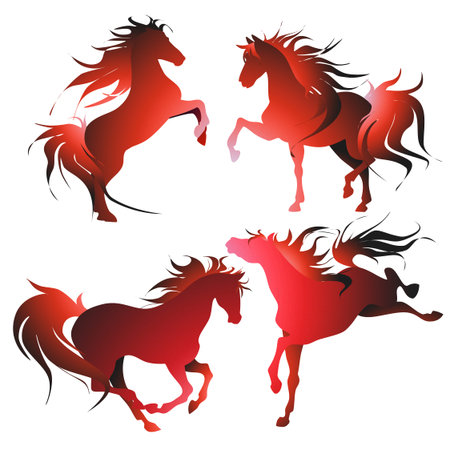 silhouettes of horsesのイラスト素材