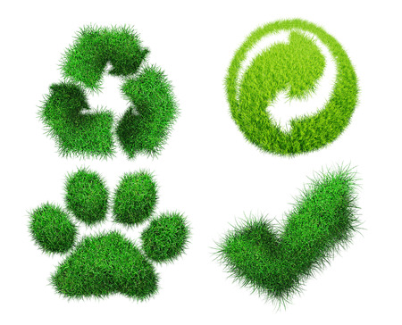 four figures, emblems with a grassy structure: a sign of processing, relationships, an animal's track, a tickの写真素材