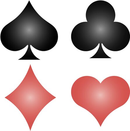 Standard suits of playing cards with a gradient: Hearts, Diamonds, Club, Spades. Red and black on a white background. Poker cardsのイラスト素材