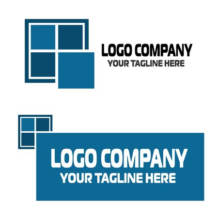 logo blue color isolated on a white background. Doors shop and service. Shop windows and service. Vector and illustration.のイラスト素材