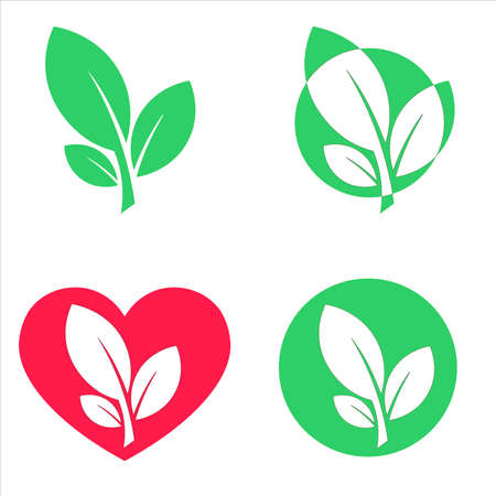 Love nature creative  design template. Simple green leaf and heart shape symbol. Ecology concept. Think green.のイラスト素材