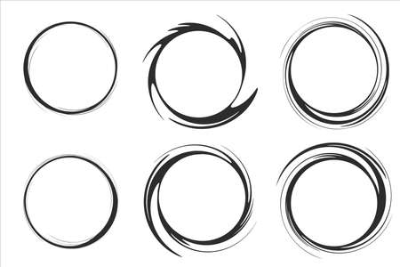 Creative vector illustration of hand drawning circle line sketch set isolated on transparent background. Art design round circular scribble doodle. Abstract graphic element for message note markのイラスト素材