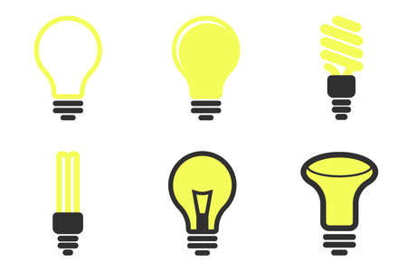 Light bulb icons set in black and yellow color isolated on white background. Vector illustration. lighting and light, idea and insightのイラスト素材