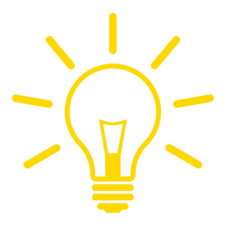 The light bulb is full of ideas and creative thinking. Light bulb icon vector bright yellow isolated on white background. ideas symbol illustration.のイラスト素材