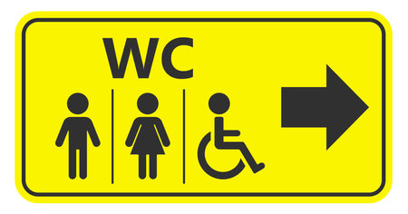 Floor icon. Man and woman icon, people with disabilities minimal design. Toilet line icon, vector outline sign in yellow and black color. WC symbol, vector logo illustration isolated on white background.のイラスト素材