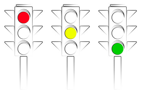 Traffic light icons with glowing flowers, vector illustration isolated on white backgroundのイラスト素材