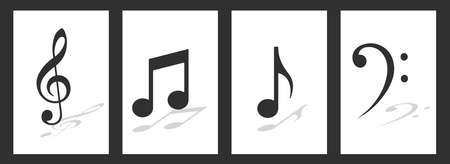 Music notes on a poster with shadow. Design element. Song, music and melody symbol. Vector illustration.のイラスト素材