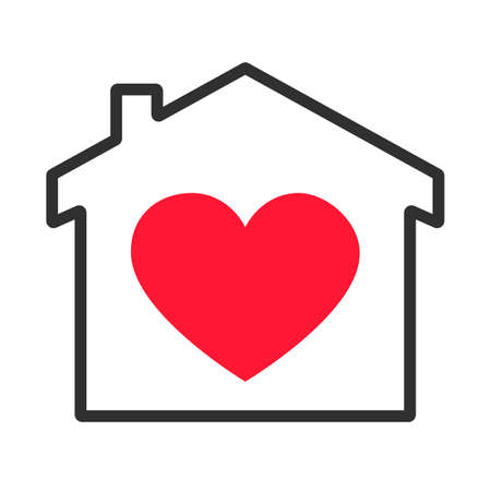 House with heart shape within, love home symbol, vector illustration isolated on white background. Stay home heart sticker icon for quarantine company virusのイラスト素材