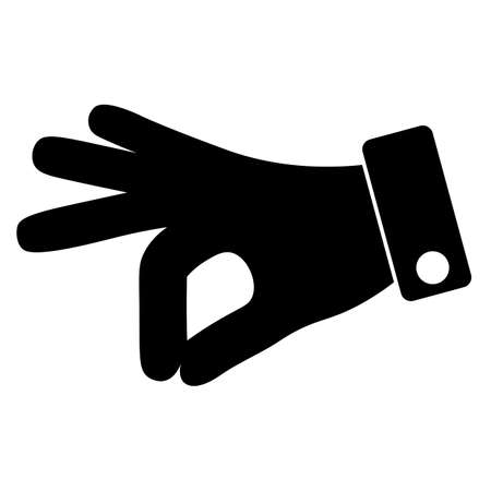 Black simple icon of human gesture hand - give to take or put sign. Image in flat style. Vector illustration on gray backgroundのイラスト素材