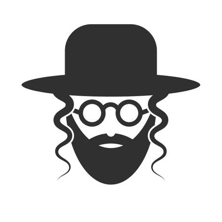 Bearded Jew with hat and sunglasses. Icon of Hasid. VECTOR illustration isolated on white backgroundのイラスト素材