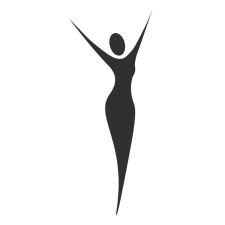 Slim sexy woman standing with her hands raised to the top. For  advertising and web design. Woman icon. Vector illustration isolated on white background.のイラスト素材