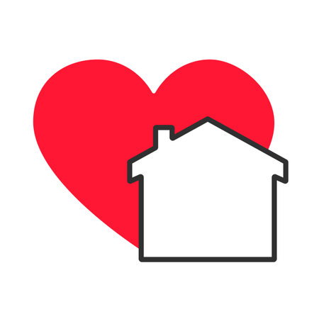 Stay home logo icon vector design illustration. House with love icon design concept. A house with a heart in the background shows âstay homeâ or âstay safeâ messages during the coronavirus (COVID-19) pandemic. Vector illustration isolated on white background.のイラスト素材