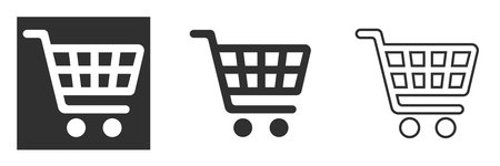 Shopping cart icon set.Shopping cart icon design collection.Vector diferends black shopping cart icons set. Vector illustration in flat stileのイラスト素材