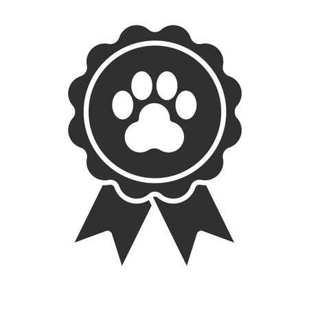 Dog award rosette hand drawn outline doodle icon. Medal with dog footprint as pets exhibition winner concept. Black and white. Vector sketch illustration for print, web, mobile and infographics on white background.のイラスト素材