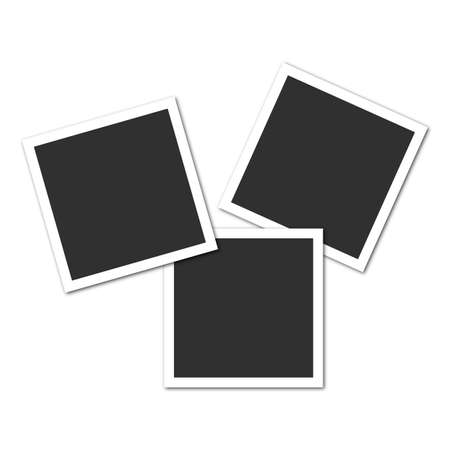 Three photorealistic blank retro photo frames over transparent background. Vector illustrationの写真素材