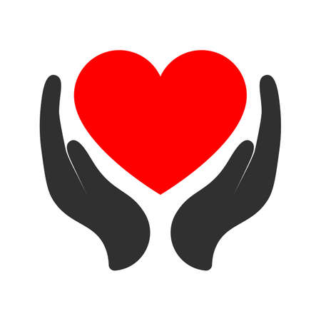 red Heart between hands icon vector on white background, heart between hands trendy filled iconsのイラスト素材