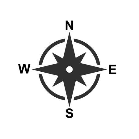 Wind rose and rhumb. Nautical compass with cardinal directions vector sign of navigation charts black on white background isolatedのイラスト素材