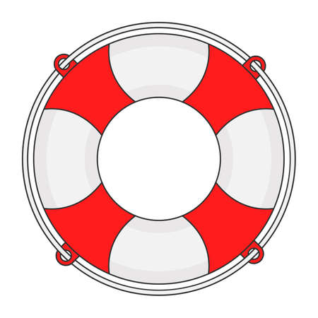 Lifebuoy rope icon in red and white color with black outline isolated on white background, icon is help, rescue or help symbol. web flat icon. Vector illustration isolated on white background.のイラスト素材