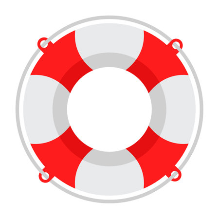 Vector life buoy with rope around a red and white circle, icon - assistance, rescue or help symbol isolated on white backgroundのイラスト素材