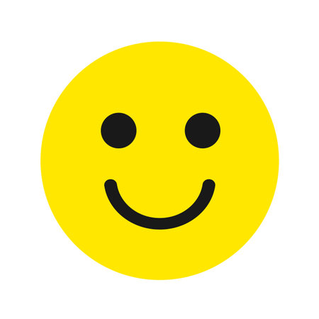 Yellow round emoticons, smile. Beautiful happy yellow anime smiley on white background. flat vector illustrationのイラスト素材