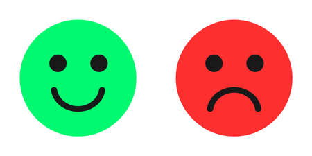 Emoticons set. Emoji faces collection. Emoji flat style. Happy and sad emoji. Line smiley face - stock vector.のイラスト素材