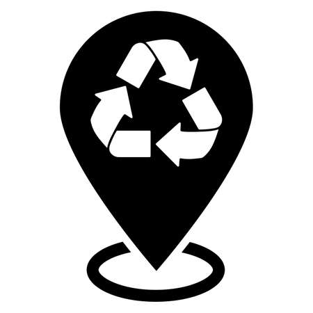 Recycle location pin isolated on white background. Eco location green map pin with recycle symbol. Geotag eco garden pointer - marker position navigation. Flat design clip art vector illustration.のイラスト素材